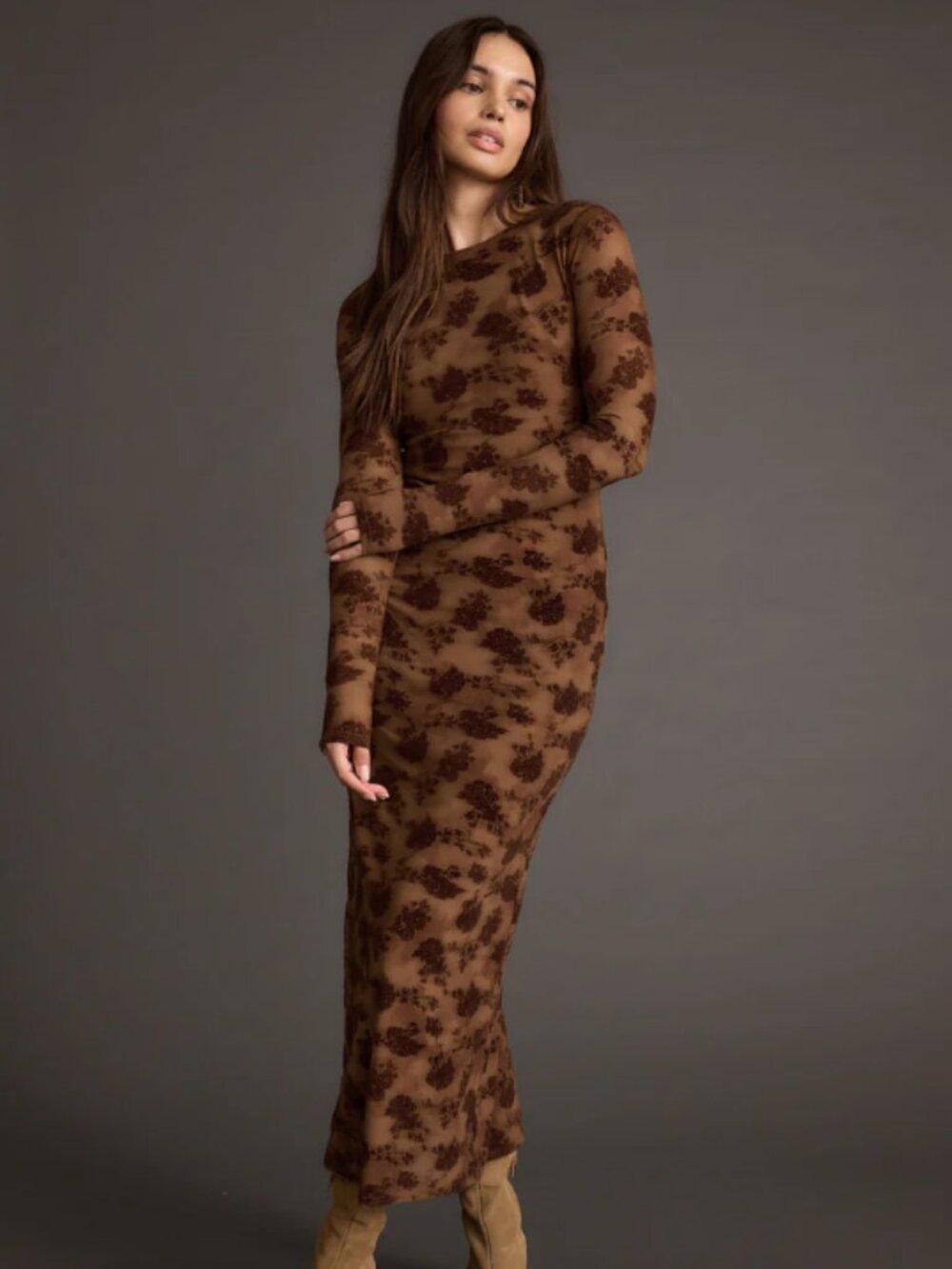 12th Tribe Casanova Brown Floral Maxi Dress